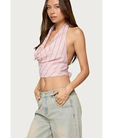 Edikted Women's Stripey Metallic Cowl Neck Halter Top