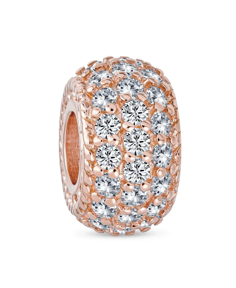 Bling Jewelry Sparkling Dome Crystal Bead Charm Rose Gold Plated Silver European Bracelet