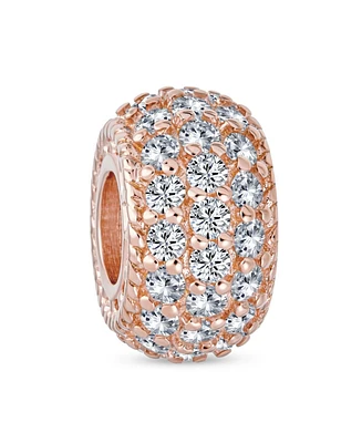 Bling Jewelry Sparkling Dome Crystal Bead Charm Rose Gold Plated Silver European Bracelet