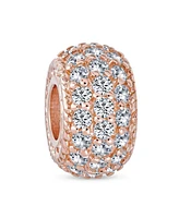 Bling Jewelry Sparkling Dome Crystal Bead Charm Rose Gold Plated Silver European Bracelet