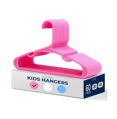 SereneLife 60 Pcs. Non-Slip Plastic Kids Hangers - Durable and Space-Saving Closet Organizers for Infants, Toddlers, and Kids' Clothing (Pink