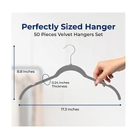 SereneLife 50-Piece Velvet Shirt Hangers - Non-Slip, Sturdy, Space Saving and Heavy Duty Coat Set with 360° Swivel Hook for Clothes (Grey