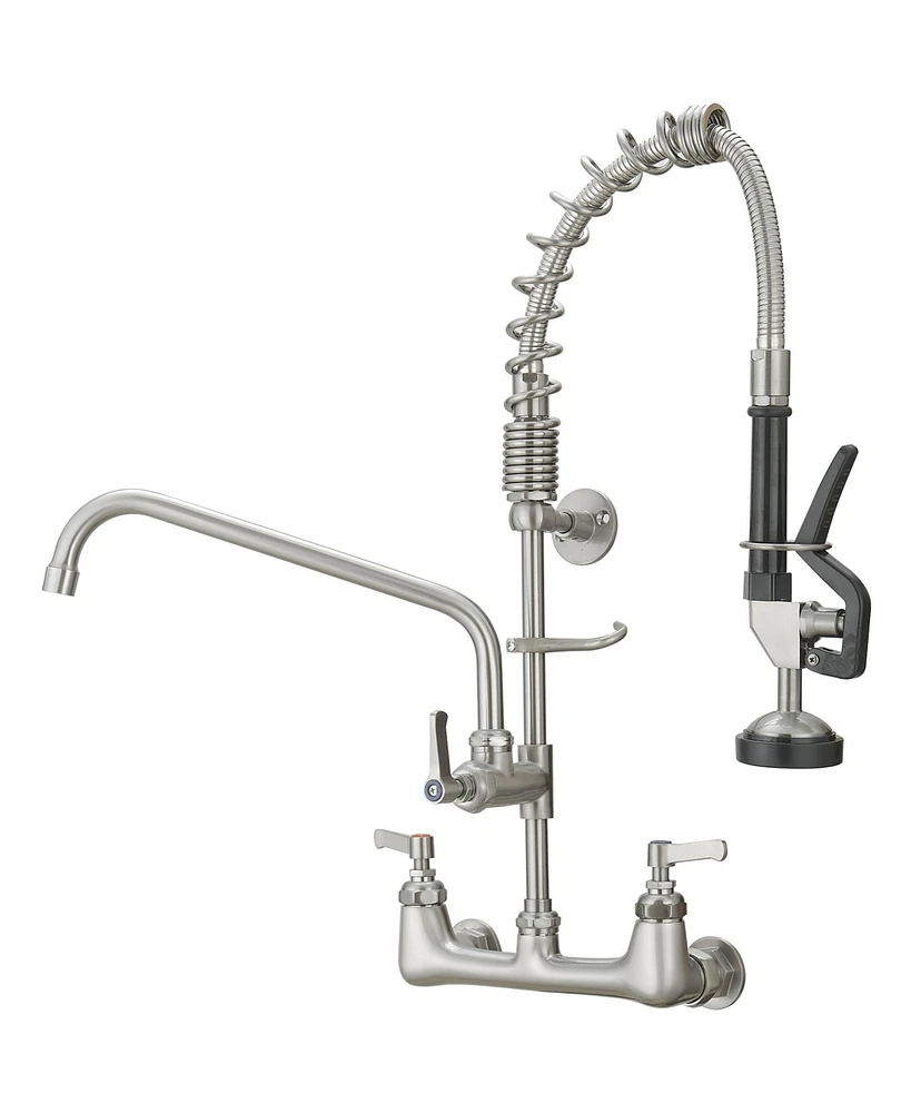 Greenspring Commercial Restaurant Pull Down 2-Handle Wall Mount Pre-Rinse Spray Utility Kitchen Faucet Polished Chrome