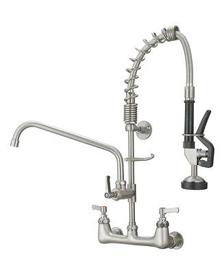 Greenspring Commercial Restaurant Pull Down 2-Handle Wall Mount Pre-Rinse Spray Utility Kitchen Faucet Polished Chrome
