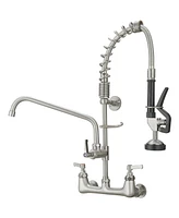 Greenspring Commercial Restaurant Pull Down 2-Handle Wall Mount Pre-Rinse Spray Utility Kitchen Faucet Polished Chrome