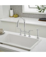 Greenspring Double Handle 4-Holes Deck Mount Bridge Kitchen Faucet with Side Sprayer Sink Faucet 360 Swivel Spout in Polished Chrome
