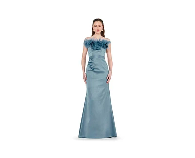 Amri Women's Organza Floral Detail Pleated Satin Gown