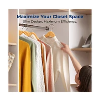 SereneLife 80-Pack Solid Wooden Hangers – Heavy Duty Natural Wood with 360° Swivel Hook, Shoulder Notches & Pants Bar – Space-Savin