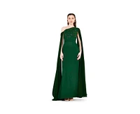 Amri Women's Asymmetric Hand Embellished Cape Sleeve Gown