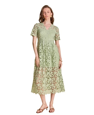 endless rose Women's All Over Lace Short Sleeves Midi Dress