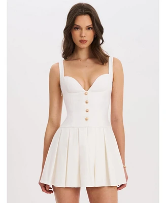 Miss Circle Women's Tala White Sleeveless Pleated Preppy Mini Dress