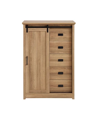 Casainc Farmhouse Modern Bathroom Cabinet 5 Chest of Drawers with Sliding Barn Door