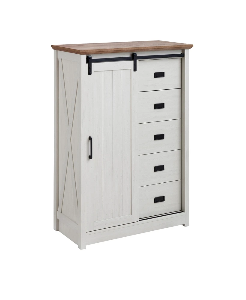 Casainc Farmhouse Modern Bathroom Cabinet 5 Chest of Drawers with Sliding Barn Door