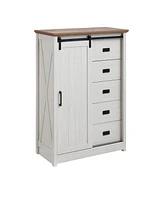 Casainc Farmhouse Modern Bathroom Cabinet 5 Chest of Drawers with Sliding Barn Door