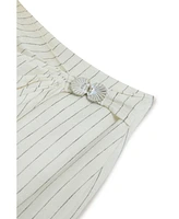 Nocturne Women's Striped Linen Blend Midi Skirt with Metal Accessories