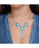 Jessica Simpson Turquoise & Feather Pendant Necklace in Antique Silver
