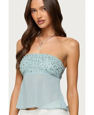 Edikted Women's Beadie Sheer Chiffon Strapless Top
