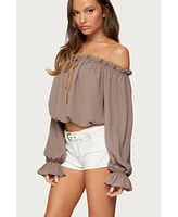 Edikted Women's Juna Off Shoulder Ruffle Chiffon Top