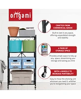 Origami 4 Tier Folding Shelf Garage Shelves Heavy Duty Shelving with Wheels