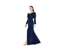 Amri Women's Ruched Drape Off-The-Shoulder Wrap Over Gown