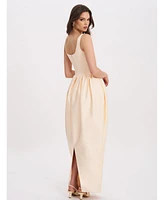 Miss Circle Women's Udana Butter Yellow Drop Waist Tulip Gown