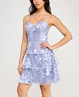 Bcx Juniors' Tiered Fit & Flare Flocked Mesh Dress