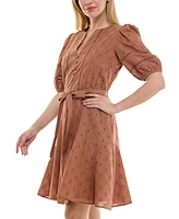 Taylor Women's Cotton Eyelet Puff-Sleeve Fit & Flare Dress
