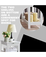 Kings Brand Furniture Slim Wood Side End Table with Storage Shelves & Pull-Out Tray, Nightstand for Bedroom, Living Room