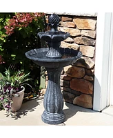 Sunnydaze Decor 45" H Outdoor Arcade 2-Tier Solar Water Fountain with Battery Backup and Led Light