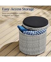 Best Choice Products Round Wicker Ottoman, Multipurpose Furniture w/ Removable Cushion, Steel Frame
