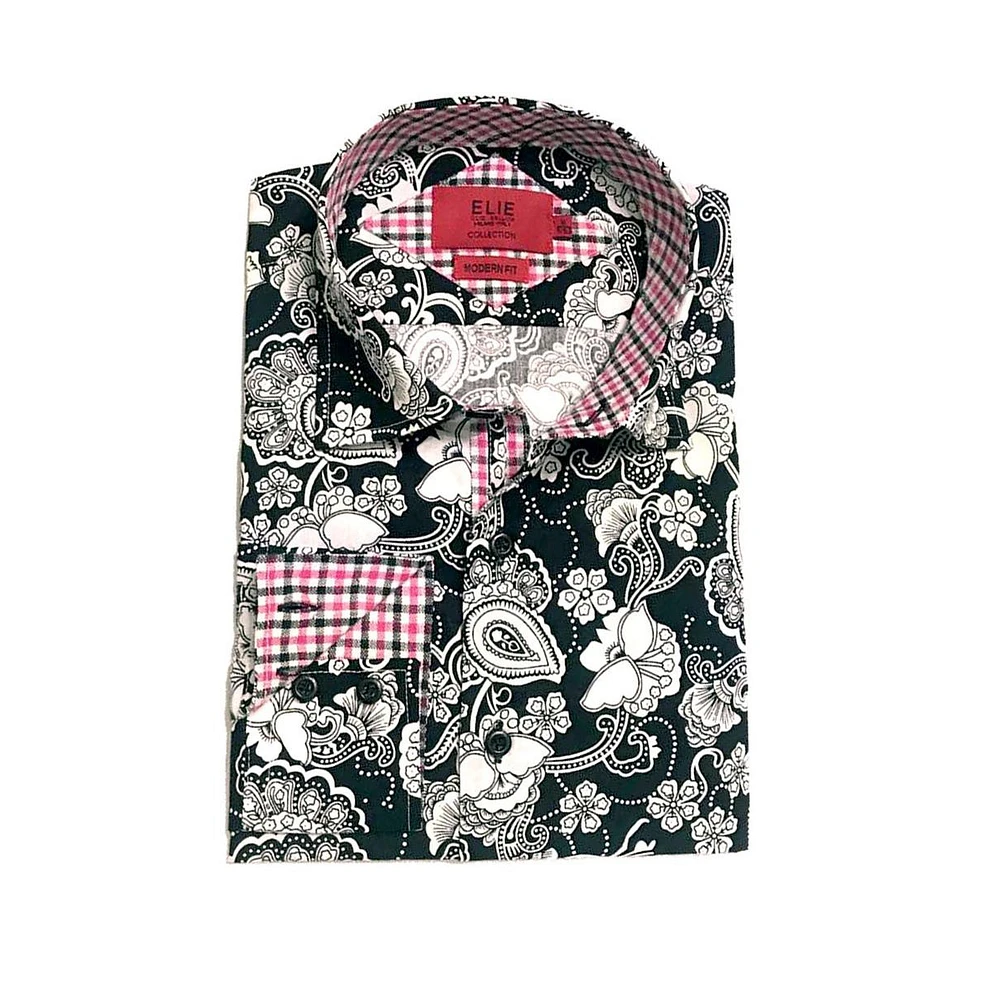 Elie Balleh Big Boys Black Slim Fit Paisley Dress Shirt