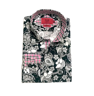 Elie Balleh Big Boys Black Slim Fit Paisley Dress Shirt