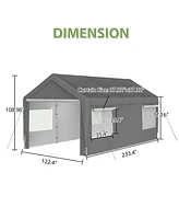 Mondawe 10x20FT Heavy Duty Carport Canopy - Galvanized Steel Car Garage with Roll-up Windows