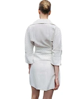 Nocturne Women's Corset-Inspired Linen Blend Striped Shirt Dress