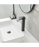 Waterfall Single Hole Handle Tall Bathroom Vessel Sink Faucet With Supply Hose Polished Chrome