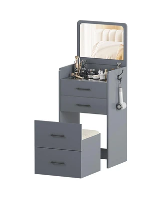 Vlsrka 3-in-1 Vanity Desk with Flip-Top Mirror, Glass Top, 3 Drawers, and Stool