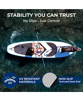 Free-Flow Welded Inflatable Stand-Up Paddle-Board with Double-Action Hand Pump, 3-Shaft Aluminum Paddle, Leash, Fin, Repair Kit and Backpack (Black)