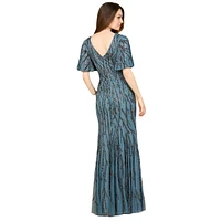 Lara Beaded Gown with Flutter Sleeves