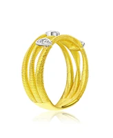 Suzy Levian New York Golden Helix Sterling Silver Cubic Zirconia Coil Three Row Triple Oval Ring