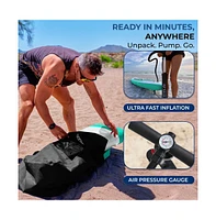 Free-Flow Welded Inflatable Stand-Up Paddle-Board with Double-Action Hand Pump, 3-Shaft Aluminum Paddle, Leash, Fin (Black)