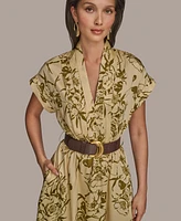 Donna Karan New York Women's Floral-Print Belted A-Line Midi Dress