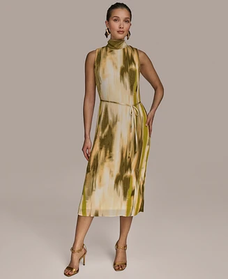 Donna Karan New York Women's Chiffon Printed Mock-Neck Midi Dress
