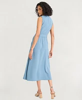 Luxely Women's Twill Belted Mock-Neck Sleeveless Dress