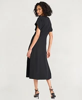 Luxely Women's Crepe Short-Sleeve Midi Fit & Flare Dress