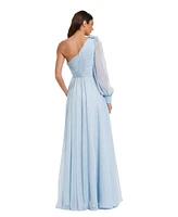Mac Duggal Women's One Sleeve Chiffon Gown With 3D Flowers