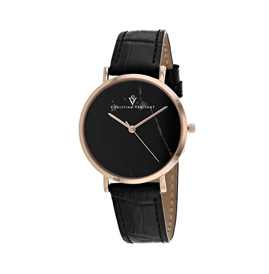 Christian Van Sant Women's Lotus Black Dial Watch - CV0423BK