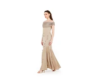 Amri Women's Off-The-Shoulder Cowl Neckline Dress With Floral Embellishment