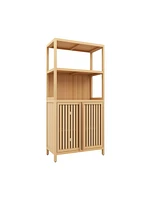 Casainc Freestanding Bamboo Storage Cabinet with 2 Doors, Versatile Floor Organizer for Bathroom, Kitchen, Living Room