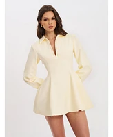 Miss Circle Women's Obelia Off White Long Sleeve Polo Mini Dress