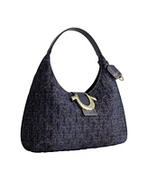 True Religion Quilted Horseshoe Large Denim Hobo